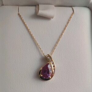 Fred Meyer Jewelers Yellow Gold Purple Amethyst Teardrop Pendant Cable‎ Necklace